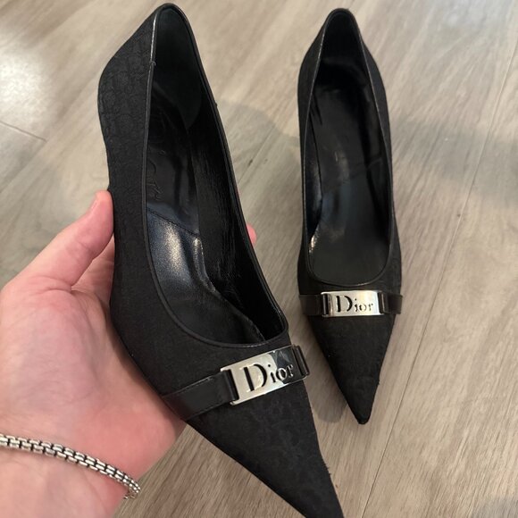Dior Black Diorissimo Canvas And Leather Pointed Toe Pumps Size 36.5 - Picture 1 of 8